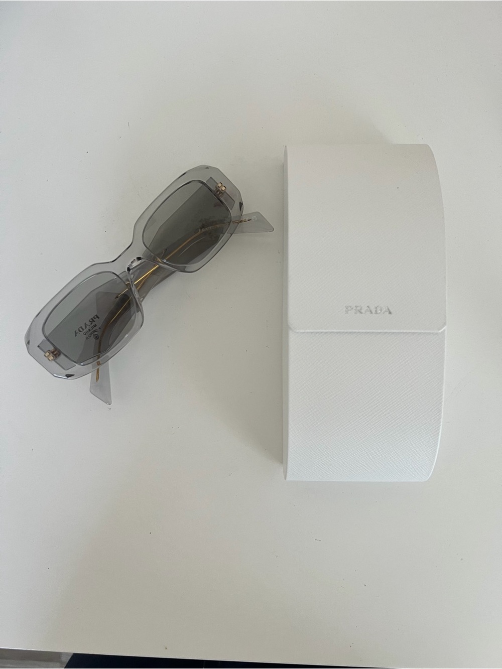 Prada Women's Translucent Gray Rectangle Sunglasses